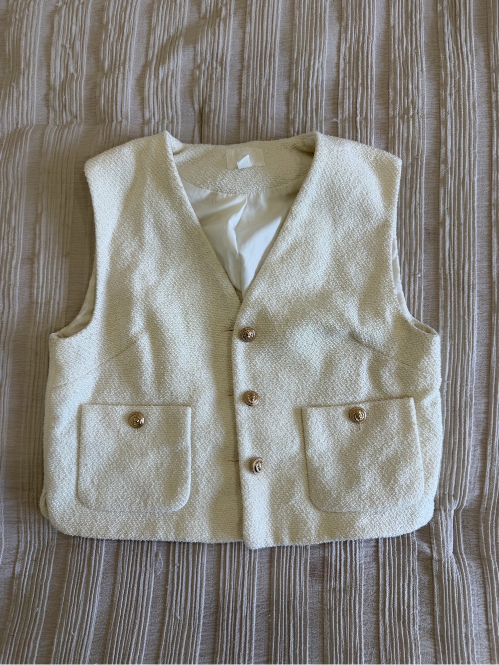 Children's Cream Tweed Vest with Button Front